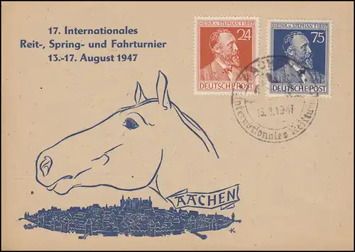 963-964 Stephan auf Sonder-Postkarte 17. Reitturnier SSt AACHEN 13.8.47 