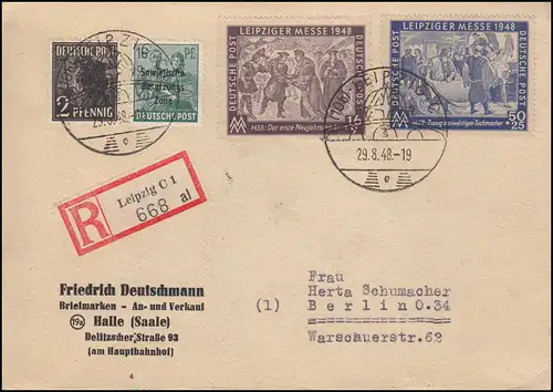 198-199 Leipziger Herbstmesse 1948 mit Zusatzfr. MiF R-FDC ESSt Leipzig 29.8.48