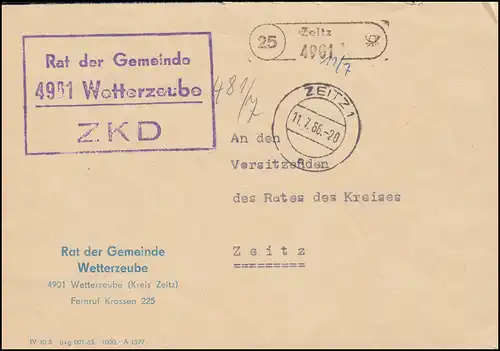 ZKD-Brief Rat der Gemeinde Wetterzeube Orts-Brief ZEITZ 11.7.66 an den Kreisrat