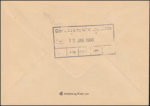 ZKD-Brief VEB Braunkohlenwerk PROFEN 11.1.66 nach ZEITZ 11.1.66