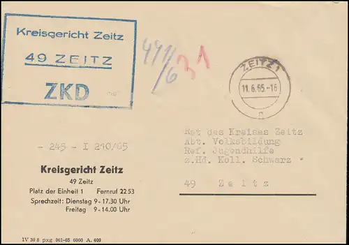 Lettre ZKD du tribunal du district Zeitz sur le lieu-Lettre ZEITZ 11.6.65 au Conseil du Cercle
