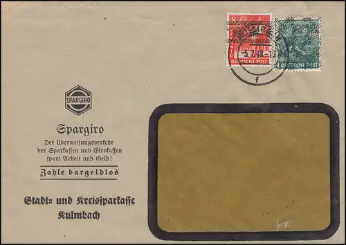 38I Volume et 42II Réseau MiF sur lettre de fenêtre Caisse d'épargne municipale KULMBACH 5.7.38