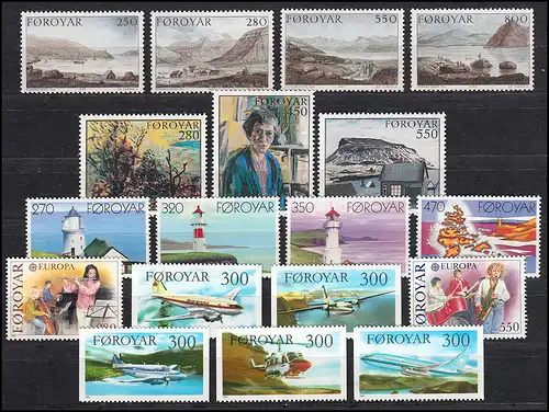 112-129 Danemark-Färöer 1985 complet, ** frais de port