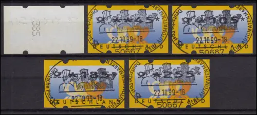 3.2 Ensemble de cors postaux VS 5 ATM 5-225, tous avec numéro de comptage, ET-O Cologne 22.10.99