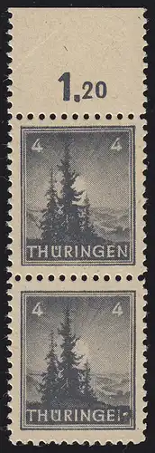 93AXTI Marque libre 4 p. paire verticale avec PLF I: THÜRINGEI, case 13, **