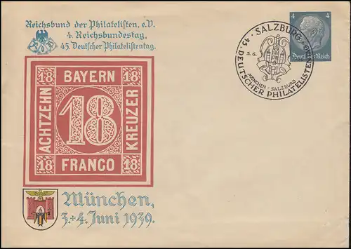 Enveloppe privée PU 128 Journée philatéliste allemande SSt SALZBURG 5.6.1939