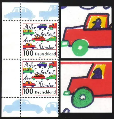 1897 Straßenverkehr 100 Pf. als ER-Paar mit 2 PLF, Felder 1 und 6, postfrisch **