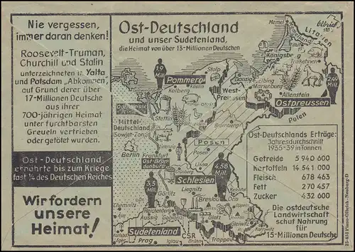 181x Lettre de propagande LANGENSELBOLD/HANAU 17.9.58 Pression Allemagne de l'Est