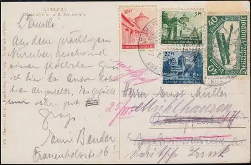112a Doppeldecker auf AK NÜRNBERG 23.7.21 mit Vignetten zum 27. Philatelistentag