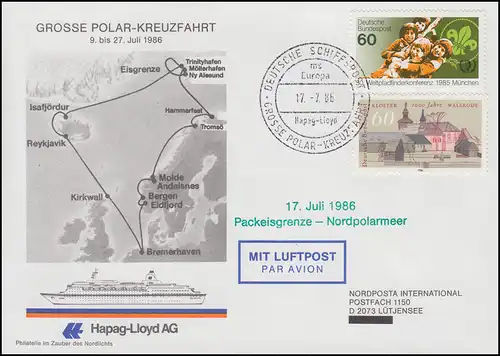Poste maritime allemand MS Europa Grande croisière Polar 17.7.86 à la limite de Packei