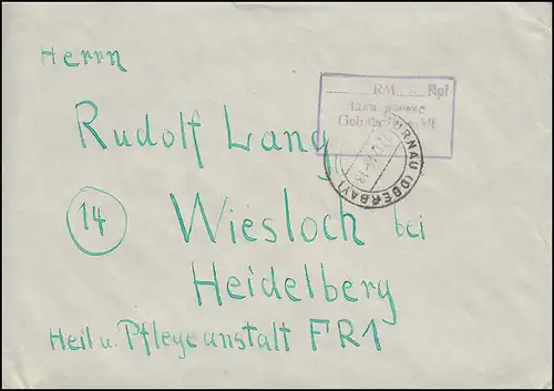Temple payant-payé comme lettre R3 MURNU (OBERBAY.) 27.12.47 à Heidelberg