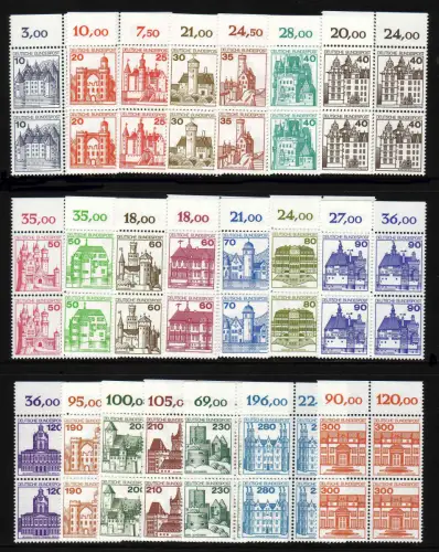 913 ff Burgen und Schlösser 21 Werte, Satz Oberrand-Viererblöcke, postfrisch **