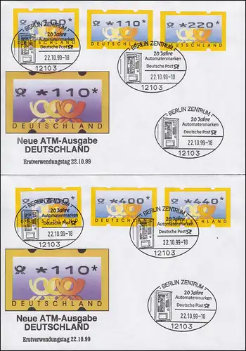 3.2 Cors postaux VS 1 ATM 100-440 Pf., set sur 2 FDC avec ESST Berlin 22.10.99