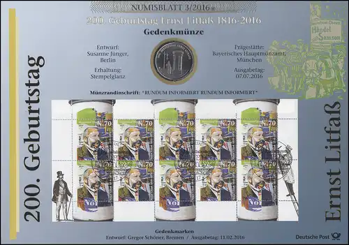 3211 200e anniversaire de Ernst Litfass - Numisblatt 3/2016