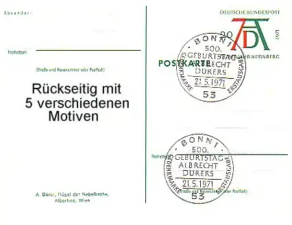 PSo 3/01-05 Dürer - Série 5 cartes complètes, toutes avec ESSt Bonn 21.5.1971