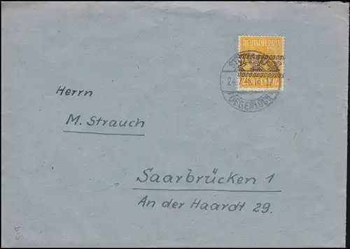 45I Band auf 25 Pf. auf Brief STUTTGART-DEGERLOCH 24.7.48 nach Saarbrücken