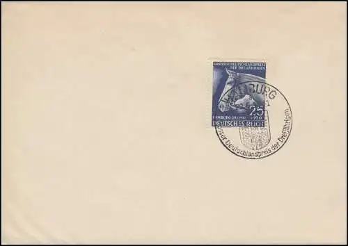 779 Le Bleu Band 1941 Lettre Blanche SSt HAMBURG Prix des 3 ans 22.6.41