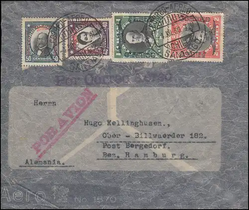 Chile Brief SANTIAGO 4.7.30 mit Flugpost-Aufdruckmarken nach Hamburg