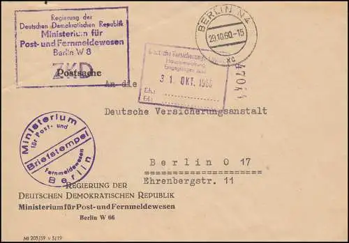 ZKD Gouvernement de la RDA - Ministère des Postes et Télécommunications BERLIN 20.10.60