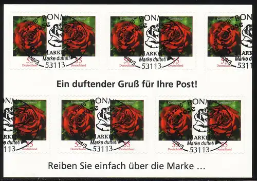 FB 7 Gartenrose mit Duft, Folienblatt 10x2675, Erstverwendungsstempel BONN