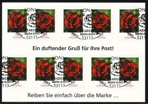 FB 7 Gartenrose mit Duft, Folienblatt 10x2675, Erstverwendungsstempel BONN