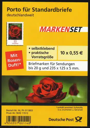 FB 7 Gartenrose mit Duft, Folienblatt 10x2675, Erstverwendungsstempel BONN