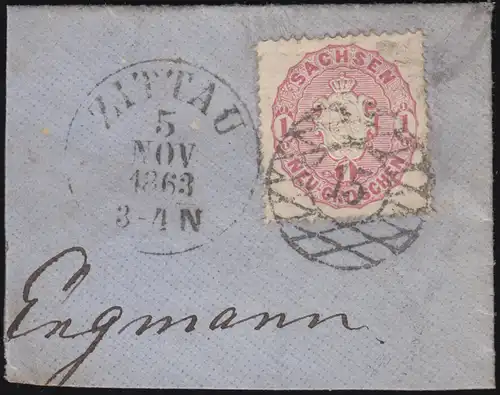 Sachsen 16b Wappen 1 Ngr. auf Briefstück Stempel Nr. 15 ZITTAU 5.11.1863