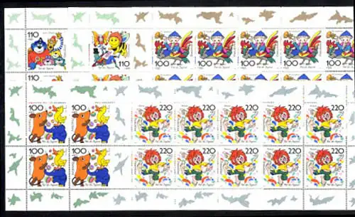 1990-1994 Jugend Trickfilmfiguren, 5 Werte komplett, 10er-Bogen-Satz **