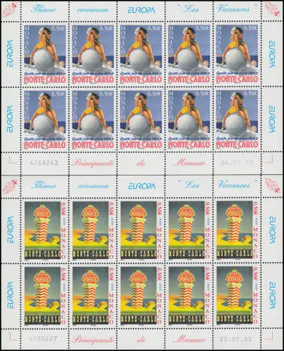 2693-2494 EUROPE Vacances à Monte-Carlo 2004, petit jeu de feuilles **