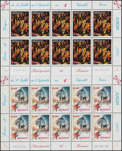 2600-2601 EUROPAUNION / CEPT Zirkus 2002, Kleinbogen-Satz **