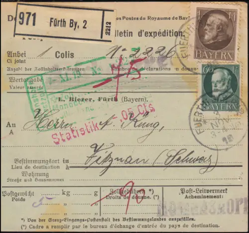 102+104 Le roi Louis sur carte de paquet international pour le 3.11.19 après VITZNAU 8.11.