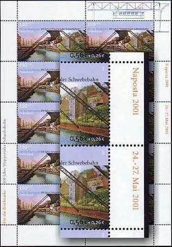 2171II Schwebebahn NAPOSTA - 10er-Bogen, 2. Auflage mit NAPOSTA-Randzudruck **