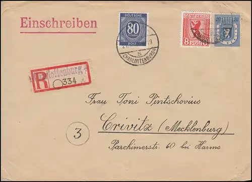 Zonen MiF R-Brief BERLIN-CHARLOTTENBURG 26.3.48, Not-R-Zettel