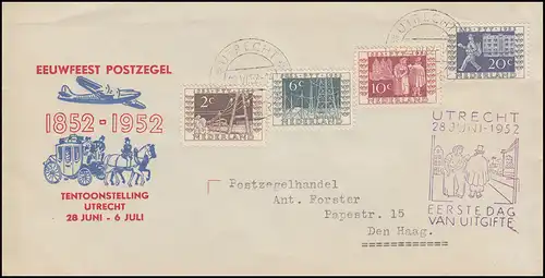 593-596 Reichstelegraphen-Satz auf Schmuck-FDC mit ESSt UTRECHT 28.6.1952