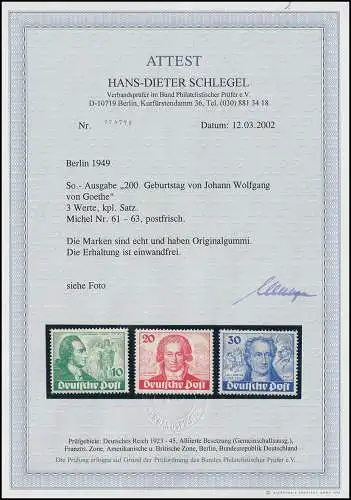 61-63 Goethe, ensemble complet frais de post ** impeccable, Photoatest Schlegel BPP