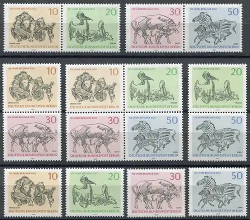 338-341 Berliner Zoo aus Block 2 mit 5 Zusammendrucken + 4 Einzelmarken, Set **