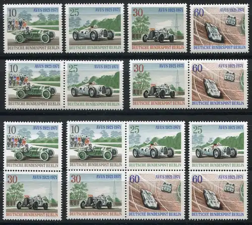 397-400 courses AVUS 1971 en bloc 3 avec 5 ZD et 4 timbres individuels, set **