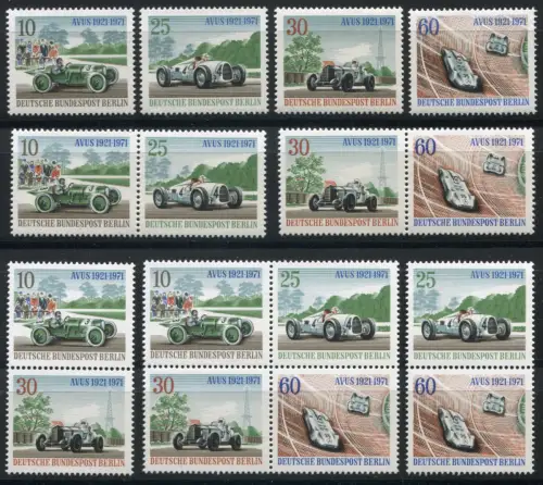 397-400 courses AVUS 1971 en bloc 3 avec 5 ZD et 4 timbres individuels, set **