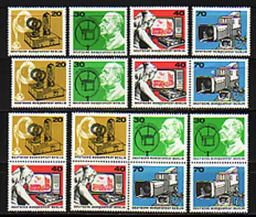 455-458 Deutscher Rundfunk 1973, en bloc 4 avec 5 ZD et 4 timbres individuels, set **