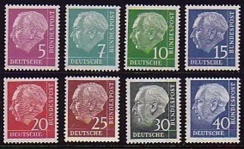 179-260y Heuss lumogen (leuchtet unter UV) 8 Werte kompletter Satz postfrisch **