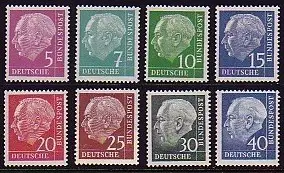 179-260y Heuss lumogen (leuchtet unter UV) 8 Werte kompletter Satz postfrisch **