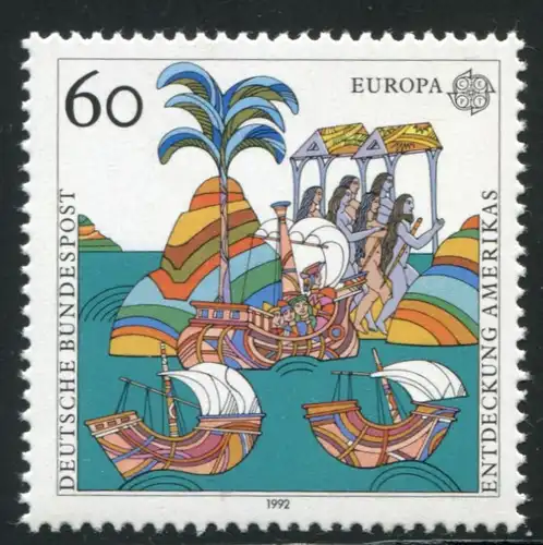 1608 Europa 60 Pf mit PLF Punkt im Segel, Feld 5, **