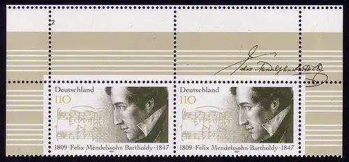 1953L Mendelssohn Paar mit Abart Leerfeld oben, FN 2 postfrisch **