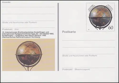 PSo 29 Briefmarkenbörse Sindelfingen Erdglobus 1992, **