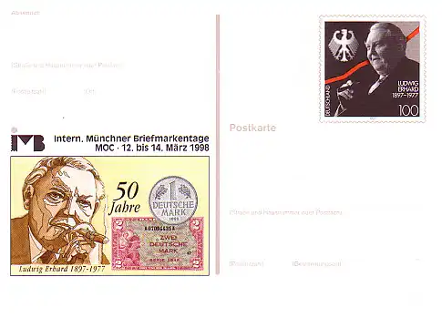 PSo 51 Briefmarkenbörse München Ludwig Erhard D-Mark 1998, **
