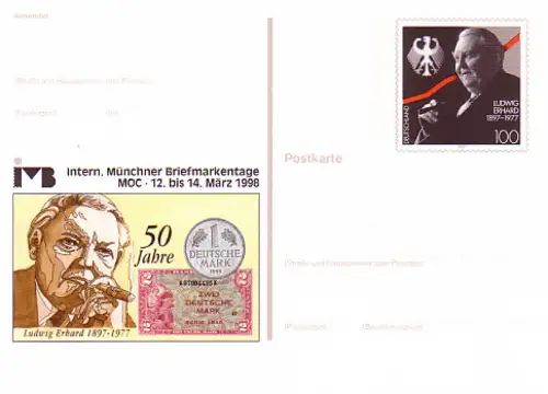 PSo 51 Briefmarkenbörse München Ludwig Erhard D-Mark 1998, **