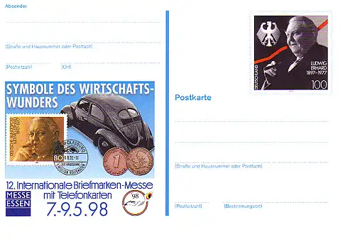 PSo 52 Briefmarken-Messe ESSEN Ludwig Erhard 1998, ** wie verausgabt