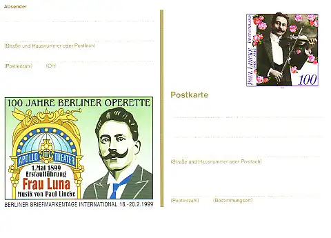 PSo 57 Briefmarkenbörse Berlin Operette Paul Lincke 1999, ** wie verausgabt