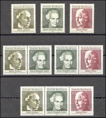 596-598 aus Block 5 Frauenwahlrecht 1969, 3 ZD + 3 Ezm, Zusammendruck-Set **