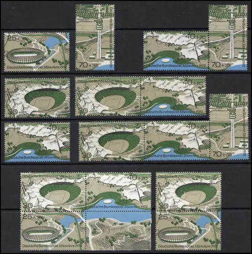 723-726 en bloc 7 Stade olympique de Munich 1972, 5 ZD + 4 Ezm, set **
